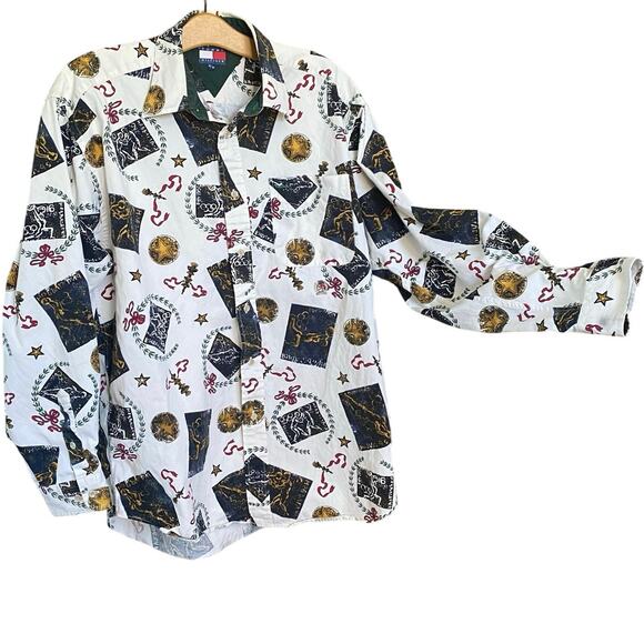 Vintage Tommy Hilfiger 90s Olympic Crest Print Button Down Shirt Medium - Picture 1 of 11